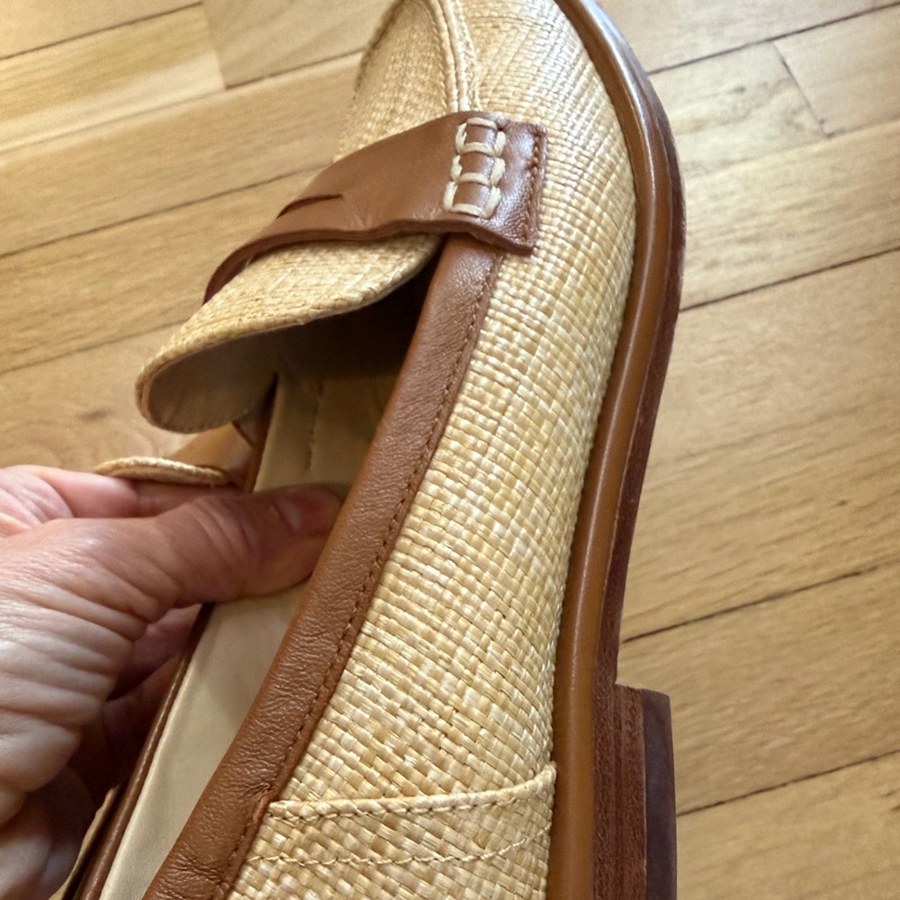 Women's Tan Raffia Penny Loafer - Leather Trim - Picture 4 of 8